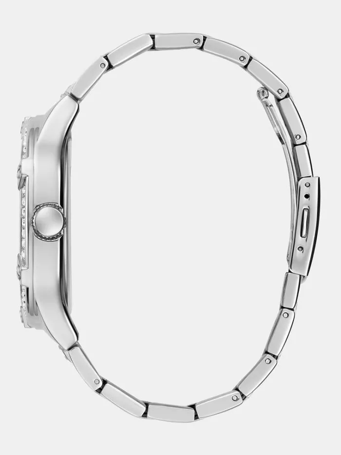 Men Multifunction Crystal Watch Silver Guess Watches