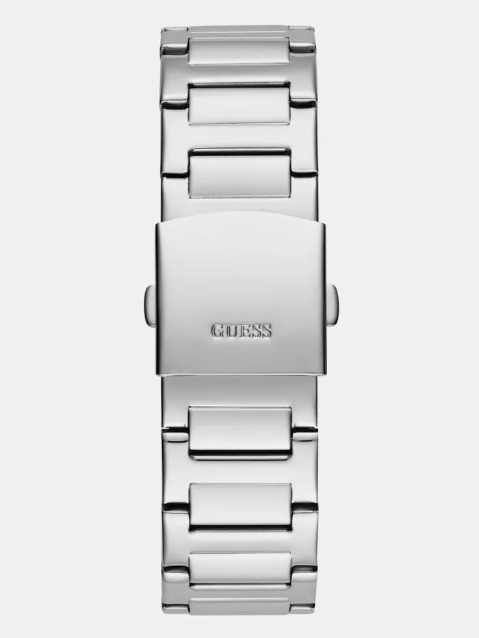 Men Multifunction Crystal Watch Silver Guess Watches