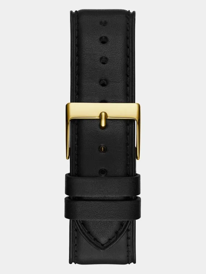 Men Multifunction Genuine Leather Watch Black Guess Watches