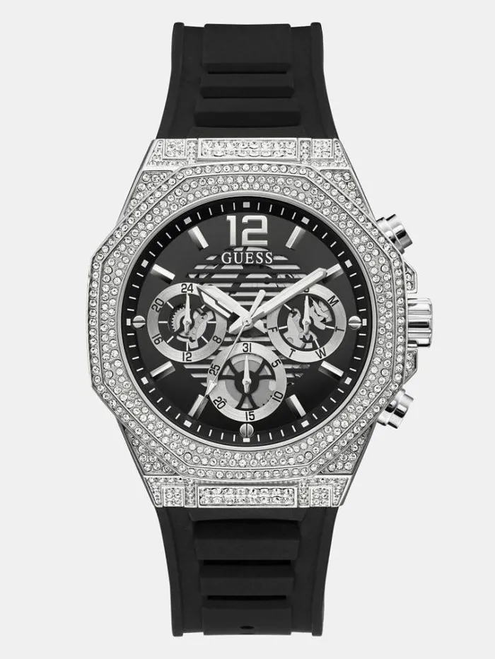 Men Multifunction Silicone Watch Black Guess Watches