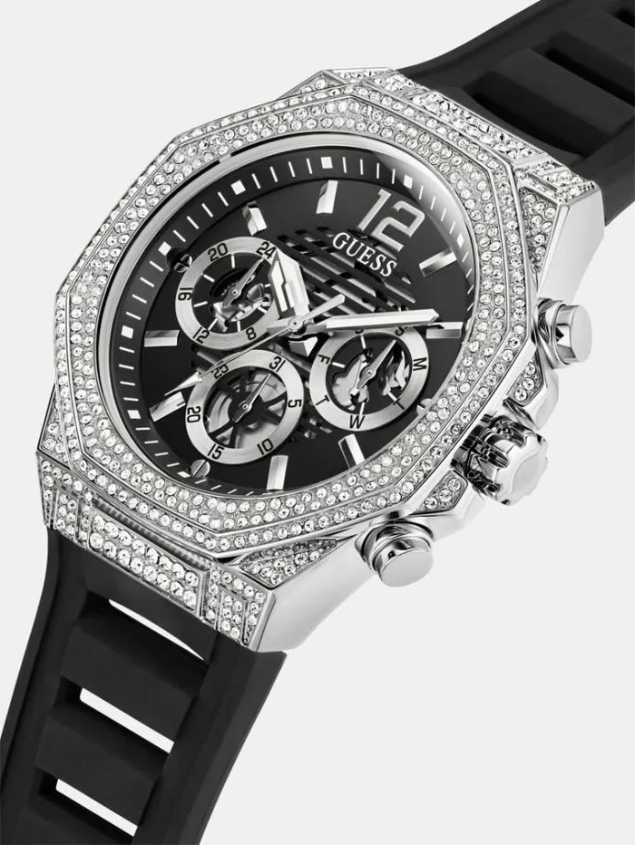 Men Multifunction Silicone Watch Black Guess Watches