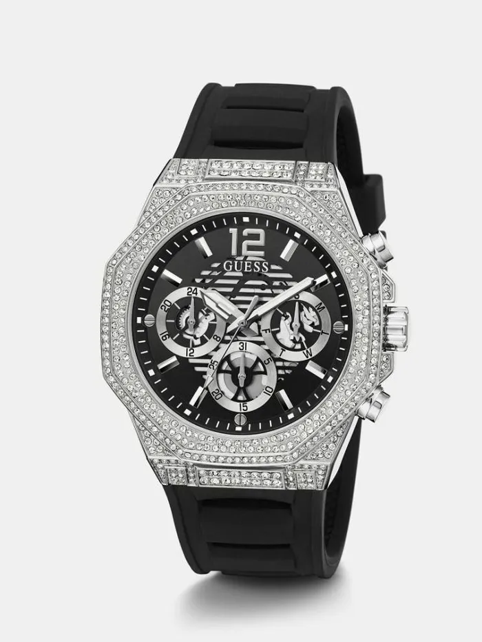 Men Multifunction Silicone Watch Black Guess Watches