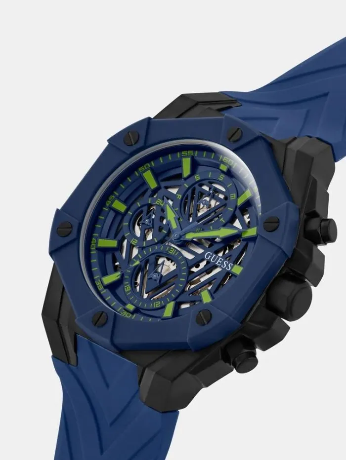 Men Multifunction Silicone Watch Blue Guess Watches