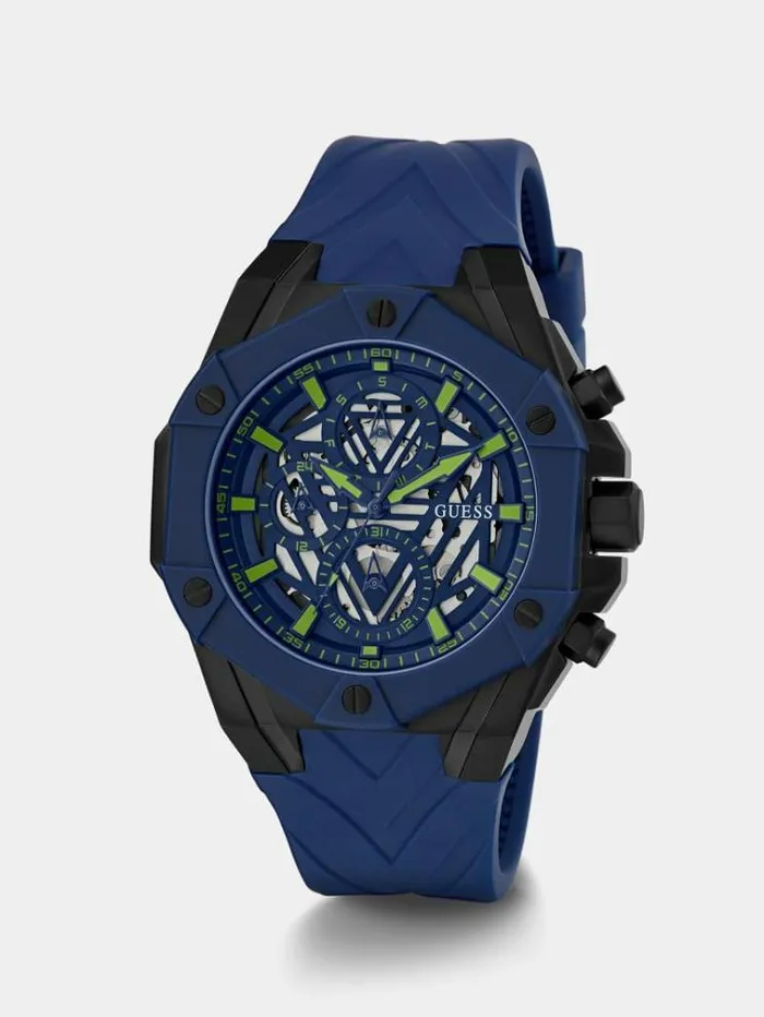 Men Multifunction Silicone Watch Blue Guess Watches