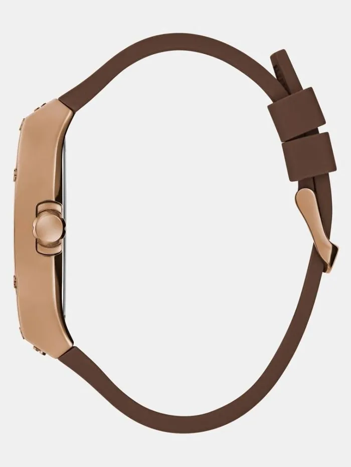 Men Multifunction Silicone Watch Brown Guess Watches