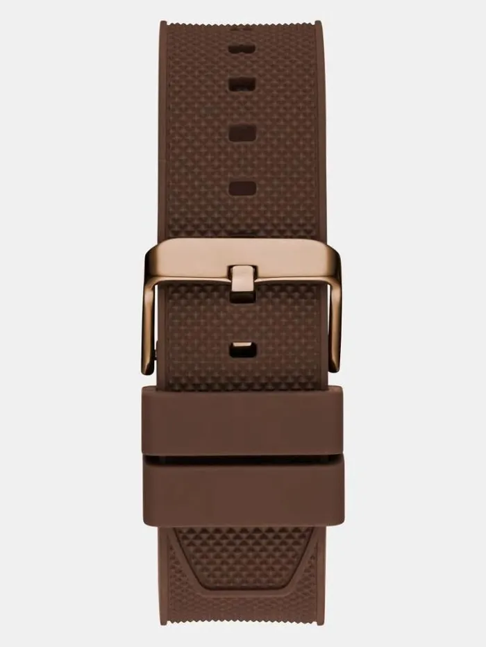 Men Multifunction Silicone Watch Brown Guess Watches