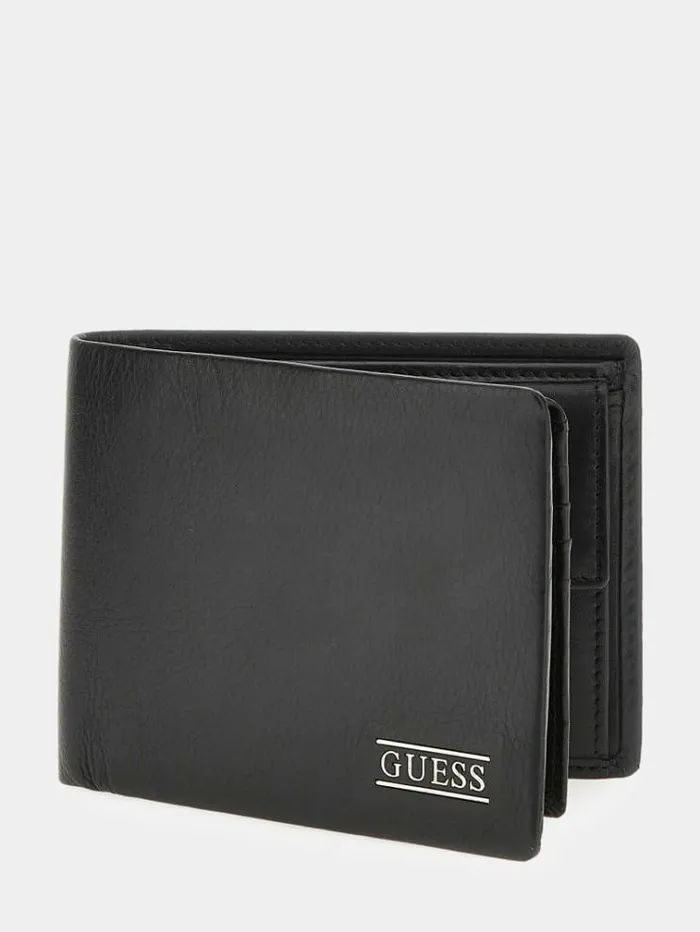 Men New Boston Genuine Leather Wallet Black Guess Wallets