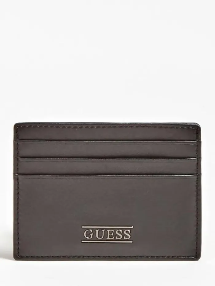 Men New Boston Leather Credit Card Case Black Guess Wallets