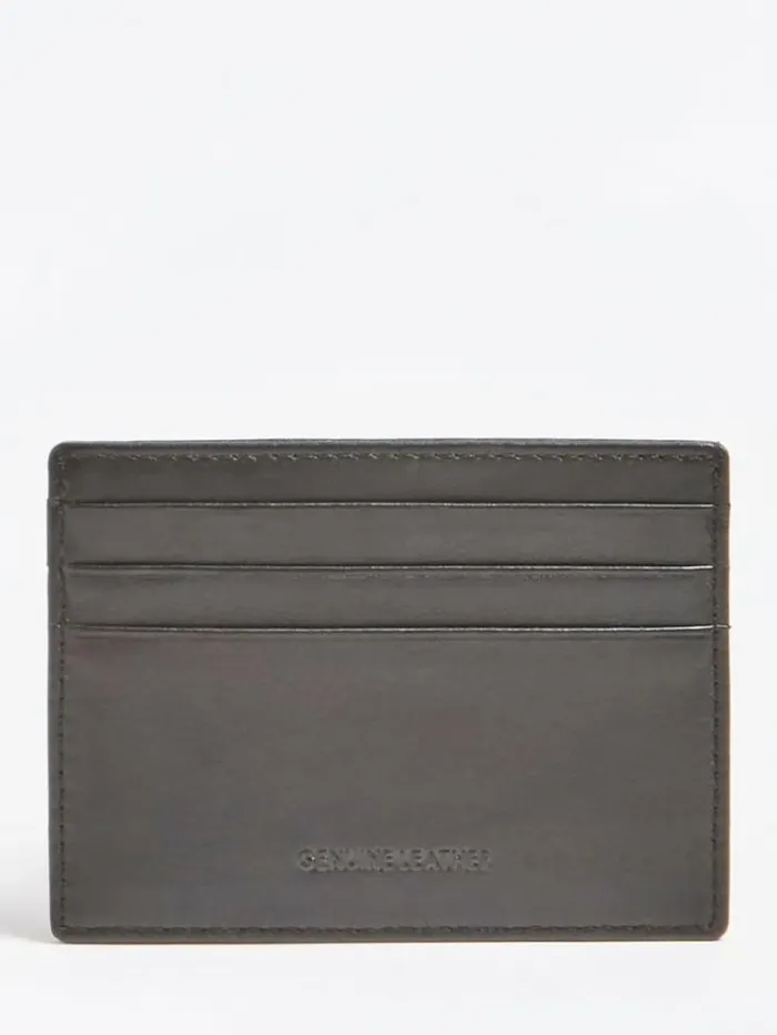Men New Boston Leather Credit Card Case Black Guess Wallets