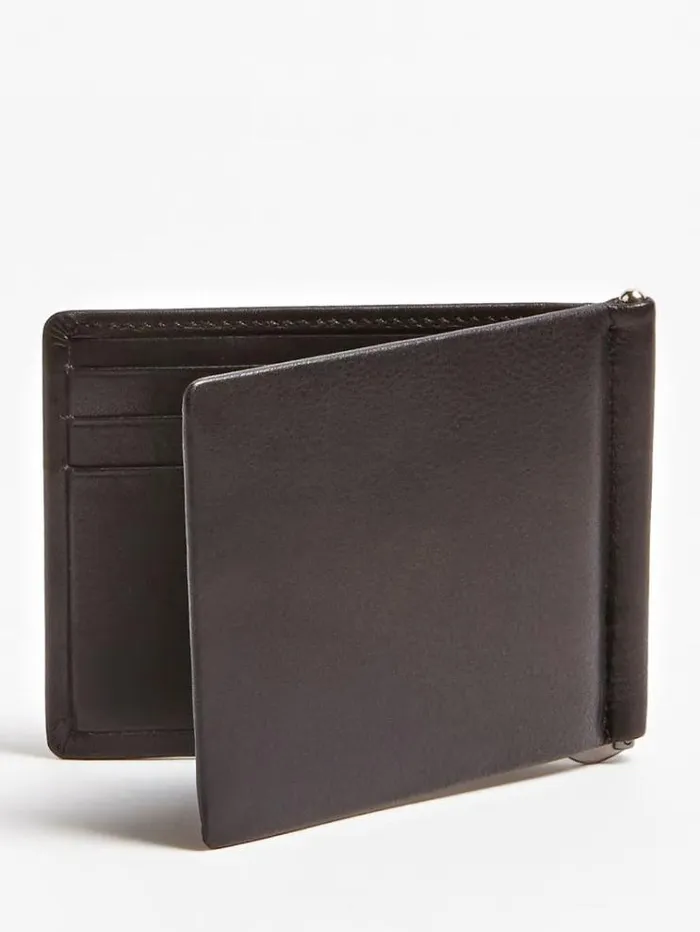 Men New Boston Real Leather Note Clip Black Guess Wallets