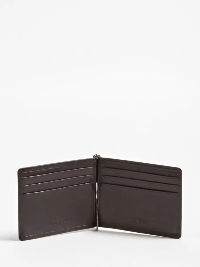 Men New Boston Real Leather Note Clip Black Guess Wallets