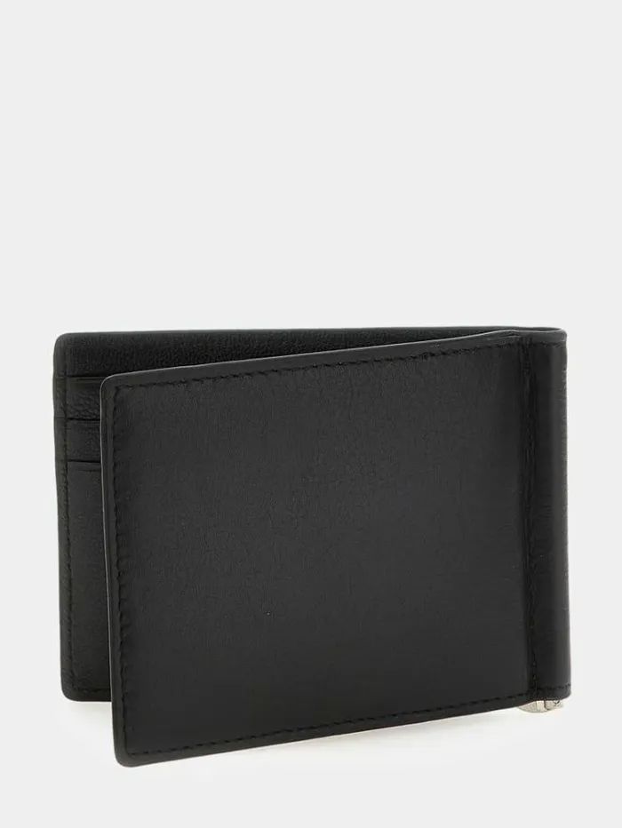 Men New Boston Real Leather Note Clip Black Guess Wallets