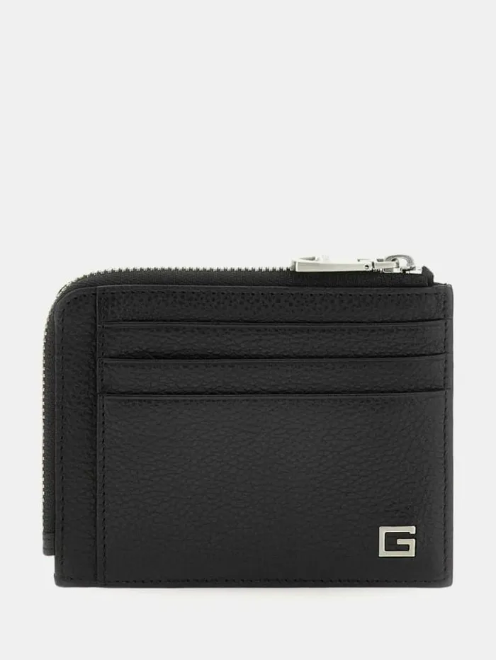 Men New Zurigo Genuine Leather Credit Card Holder Black Guess Wallets