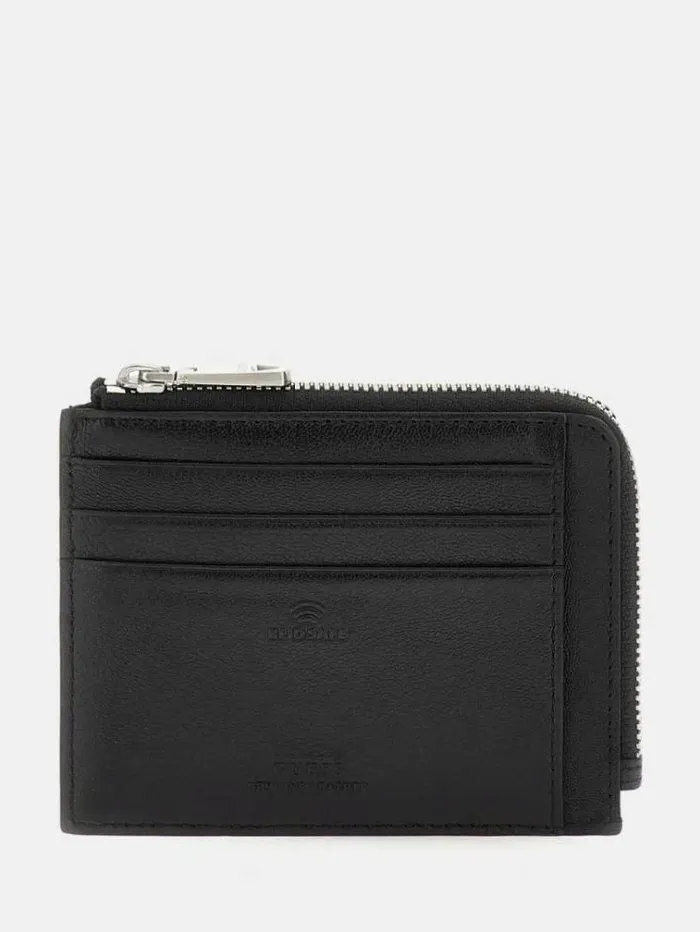 Men New Zurigo Genuine Leather Credit Card Holder Black Guess Wallets