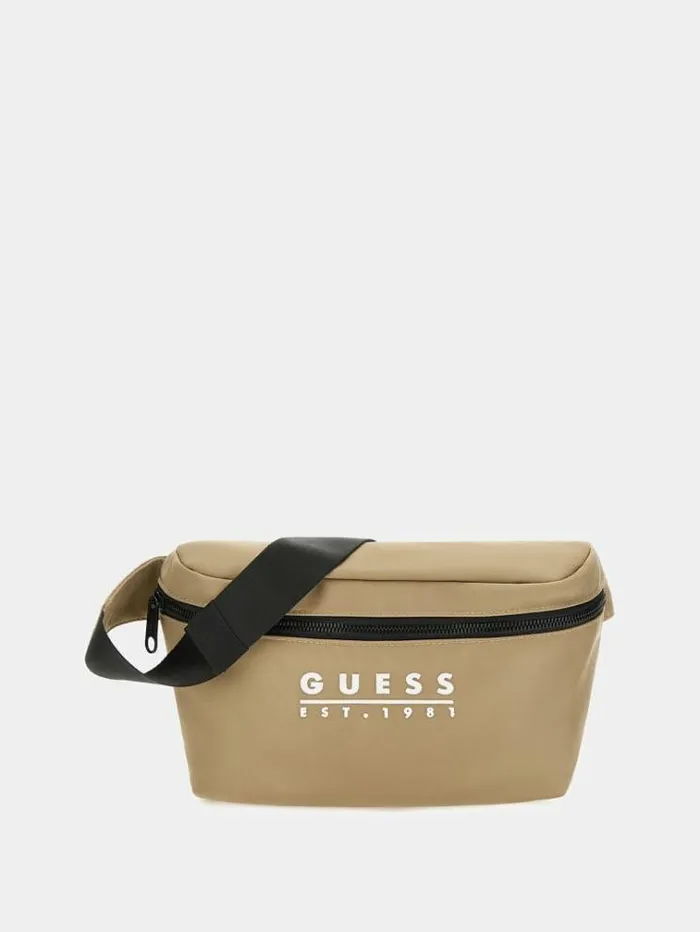 Men Nola Logo Script Belt Bag Brown Guess Backpacks And Bum Bags