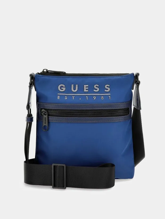 Men Nola Logo Script Mini Crossbody Dark Blue Guess City Bags