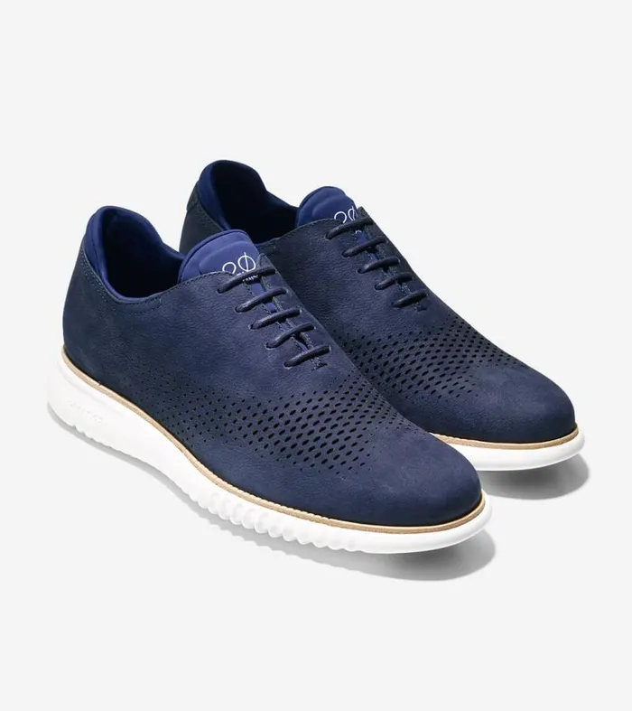 Men Oxfords Cole Haan 2ZERGRAND Laser Wingtip Oxfords Marine Blue Nubuck