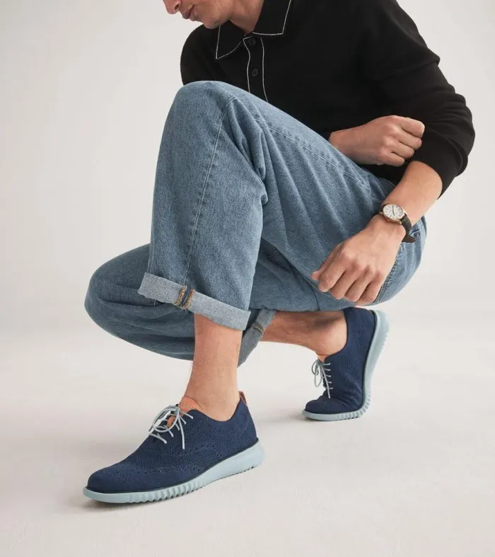 Men Oxfords Cole Haan 2ZERGRAND Stitchlite Wingtip Oxfords Blue Wing Teal Stitchlitetradecloud Blue