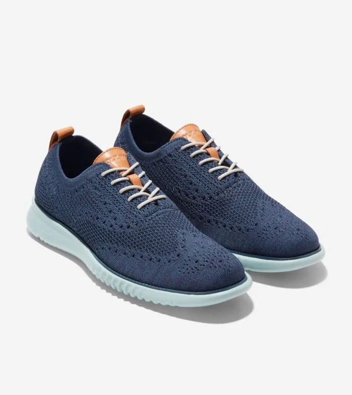 Men Oxfords Cole Haan 2ZERGRAND Stitchlite Wingtip Oxfords Blue Wing Teal Stitchlitetradecloud Blue
