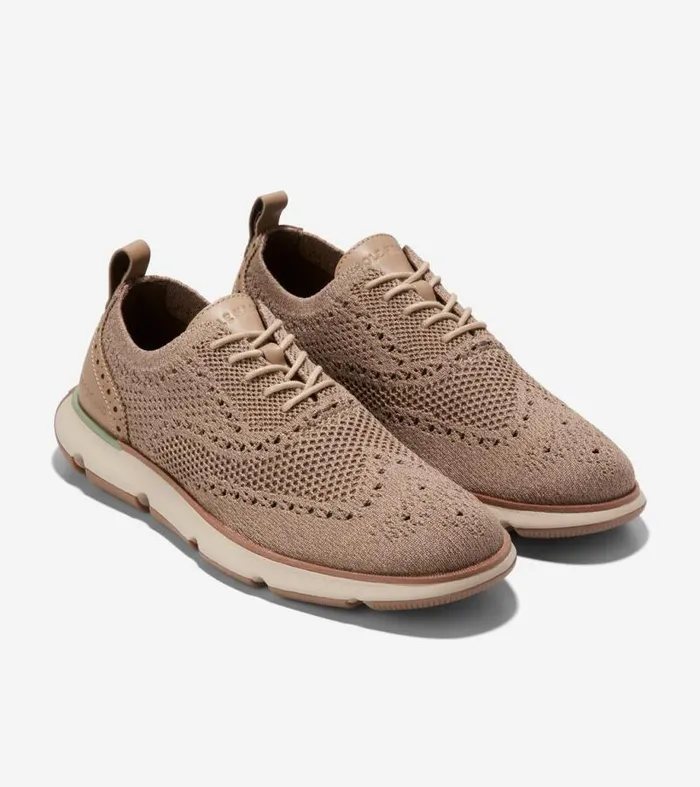 Men Oxfords Cole Haan 4ZERGRAND Stitchlite Wingtip Oxfords Natural Tan Stitchlitetradetruffleoat