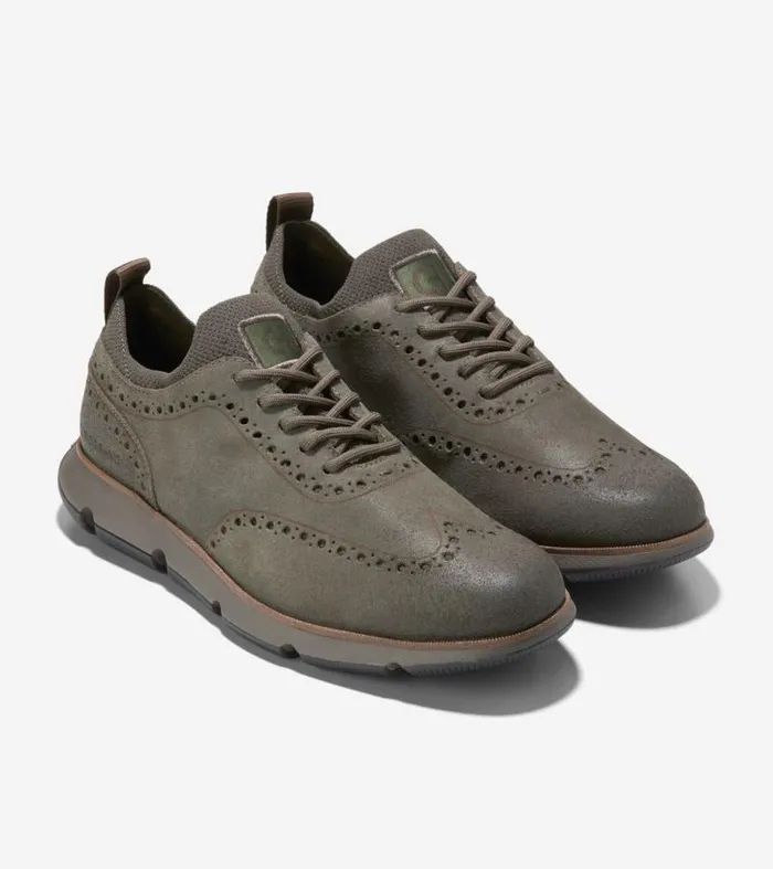Men Oxfords Cole Haan 4ZERGRAND Wingtip Oxfords Deep Olive Suedetruffledark Chocolate