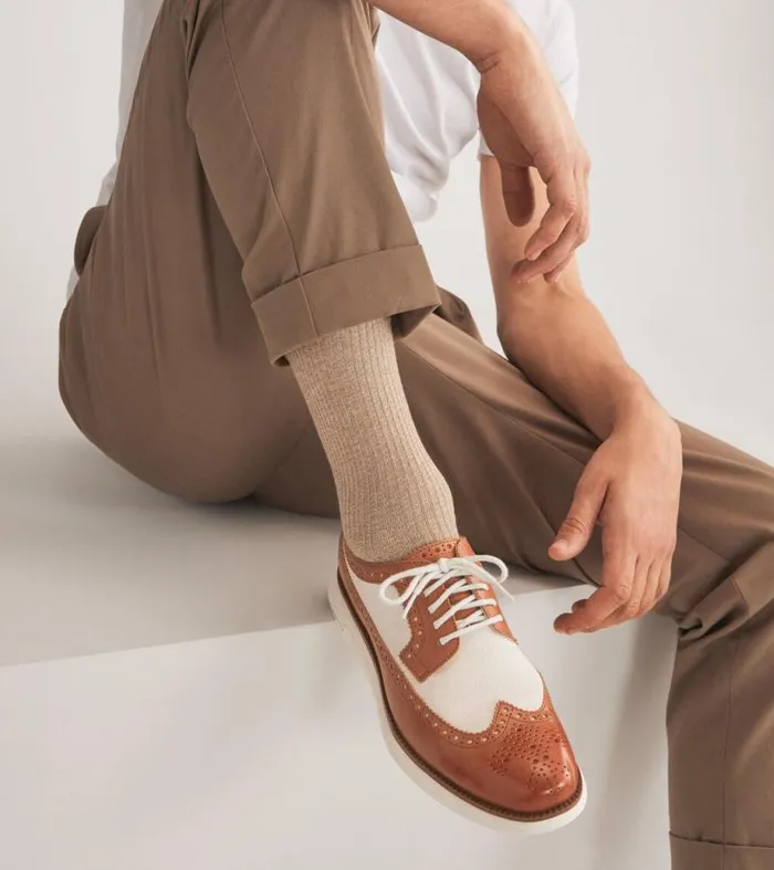 Men Oxfords Cole Haan riginalGrand Remastered Longwing Oxfords Pecan Brownnatural Hempivory