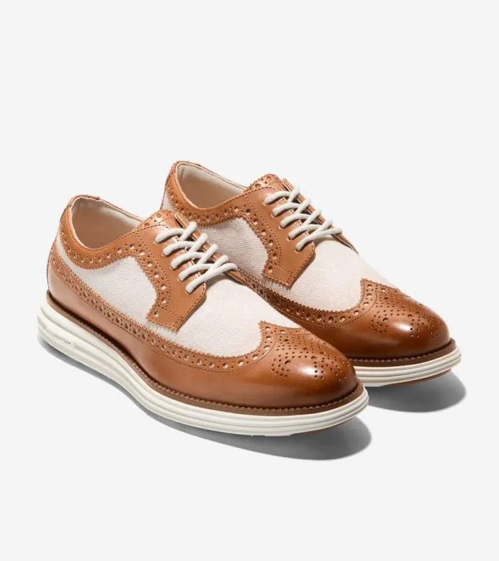 Men Oxfords Cole Haan riginalGrand Remastered Longwing Oxfords Pecan Brownnatural Hempivory