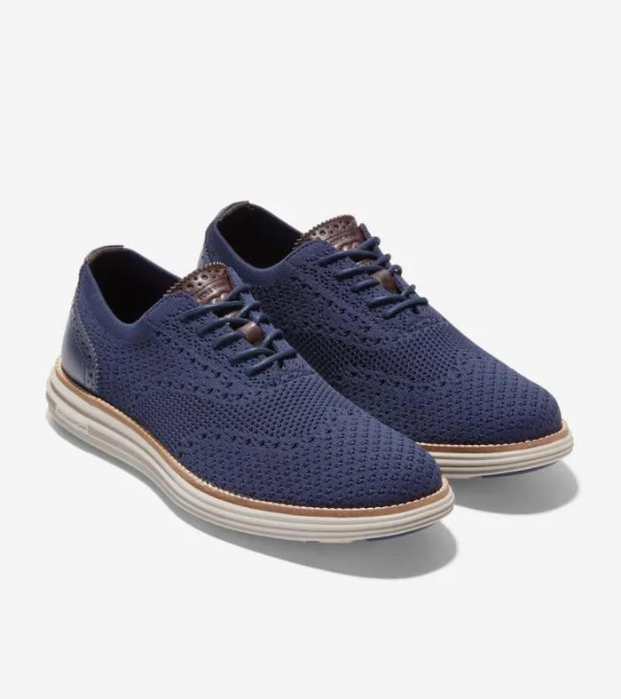 Men Oxfords Cole Haan riginalGrand Remastered Stitchlite Oxfords Marine Bluedark Chocolate Brownsilver Lining Stitchlitetrade
