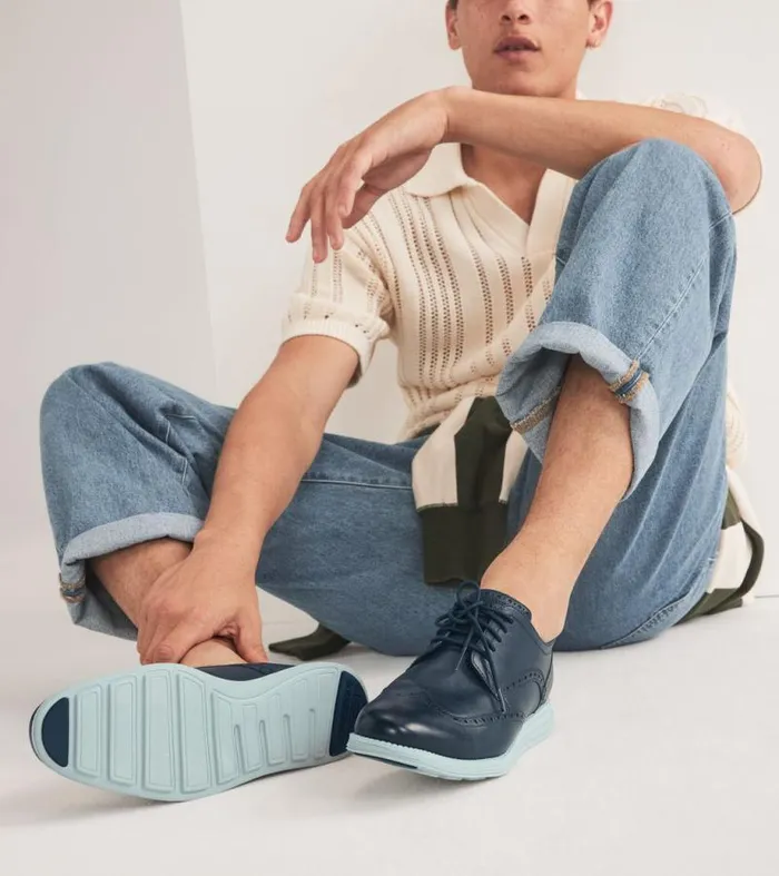 Men Oxfords Cole Haan riginalGrand Wingtip Oxfords Blue Wing Tealcloud Blue