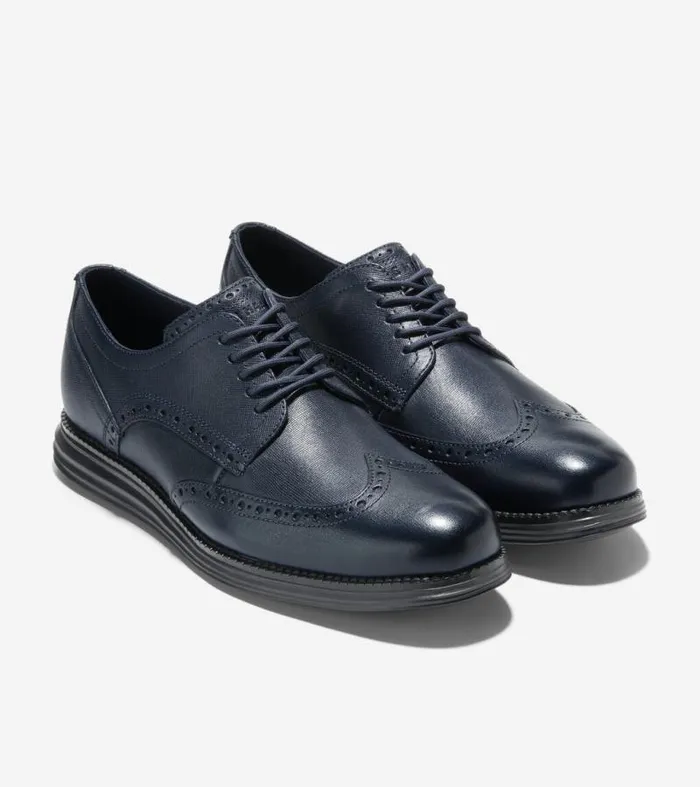 Men Oxfords Cole Haan riginalGrand Wingtip Oxfords Navy Blazer Blue Saffianoblack