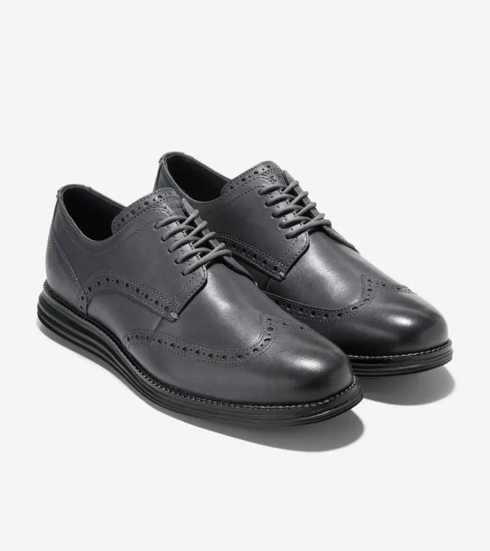 Men Oxfords Cole Haan riginalGrand Wingtip Oxfords Turbulence Gray Saffianoblack