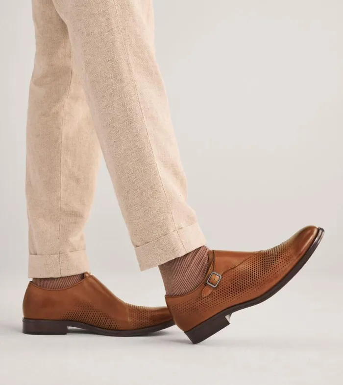 Men Oxfords Cole Haan Washington Grand Laser Monk Strap Shoes British Tandark Chocolate