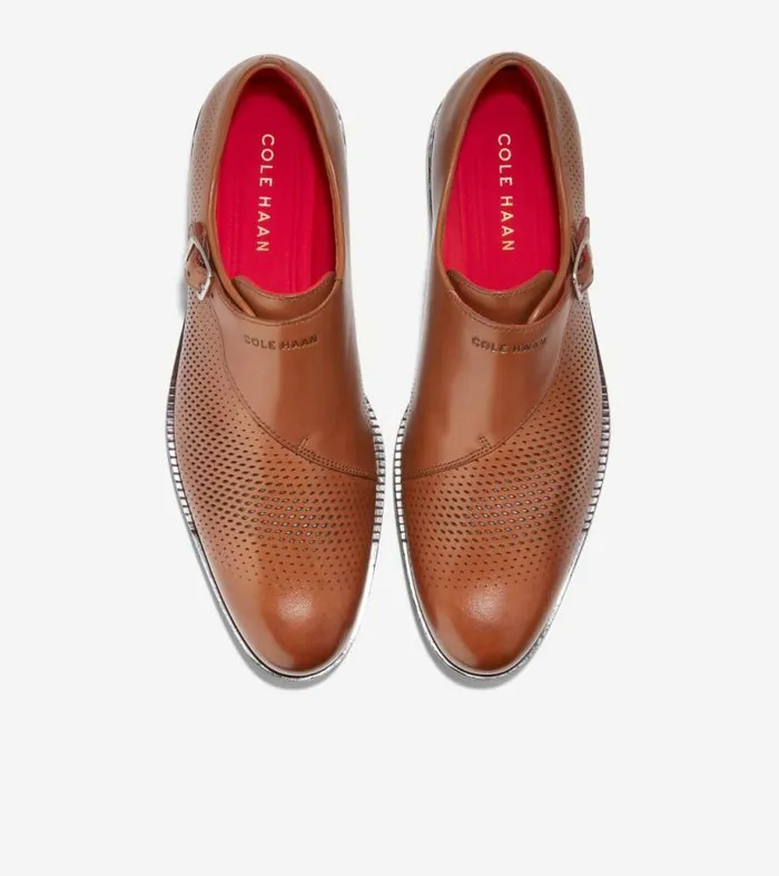 Men Oxfords Cole Haan Washington Grand Laser Monk Strap Shoes British Tandark Chocolate