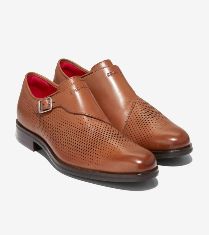 Men Oxfords Cole Haan Washington Grand Laser Monk Strap Shoes British Tandark Chocolate