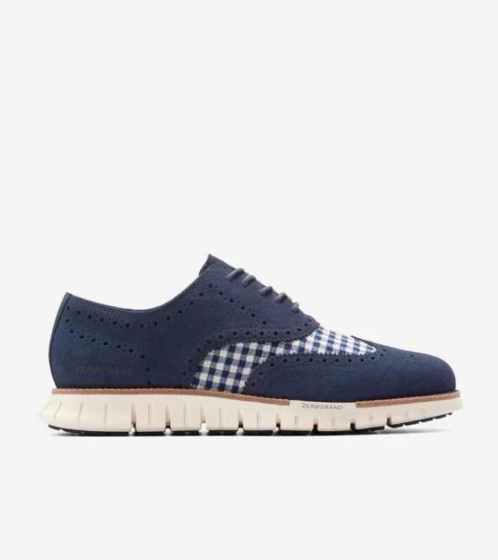 Men Oxfords Cole Haan ZERGRAND Remastered Lined Wingtip Oxfords Navy Blazer Blue Ginghamivory Men Oxfords Cole Haan ZERGRAND Remastered Lined Wingtip Oxfords Navy Blazer Blue Ginghamivory