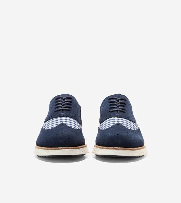 Men Oxfords Cole Haan ZERGRAND Remastered Lined Wingtip Oxfords Navy Blazer Blue Ginghamivory
