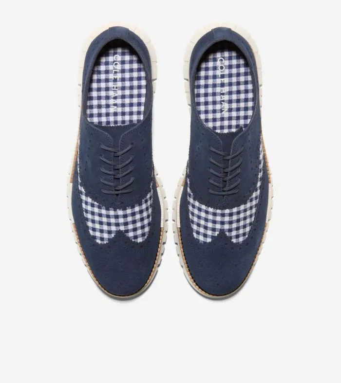 Men Oxfords Cole Haan ZERGRAND Remastered Lined Wingtip Oxfords Navy Blazer Blue Ginghamivory