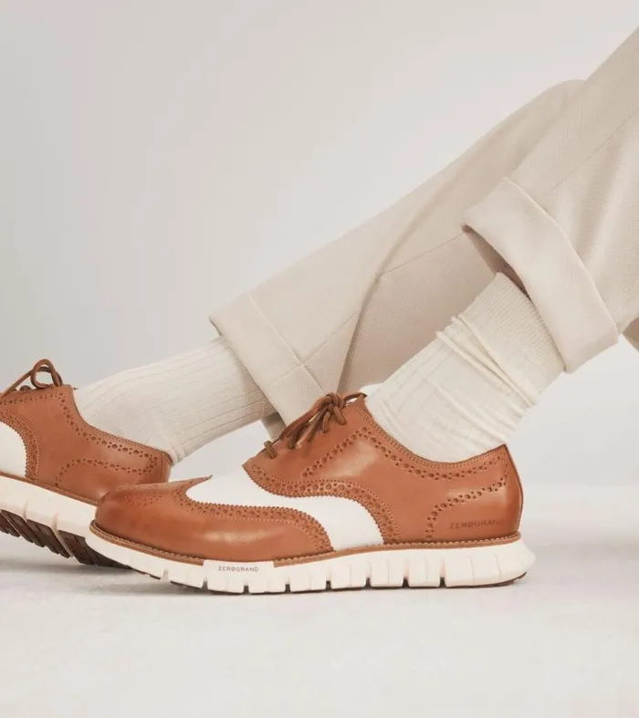 Men Oxfords Cole Haan ZERGRAND Remastered Lined Wingtip Oxfords Pecan Brownnatural Hempivory