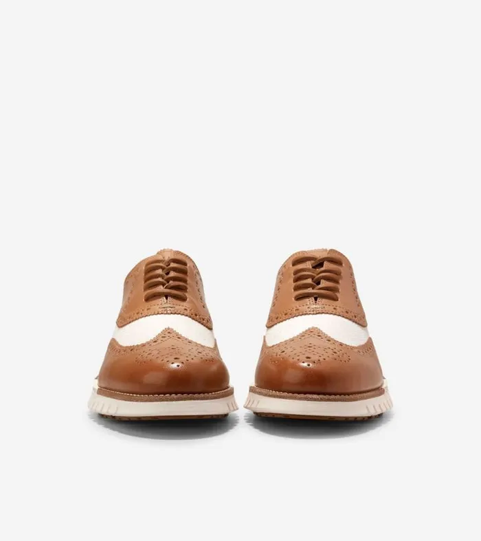 Men Oxfords Cole Haan ZERGRAND Remastered Lined Wingtip Oxfords Pecan Brownnatural Hempivory