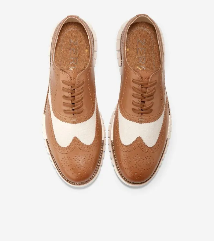 Men Oxfords Cole Haan ZERGRAND Remastered Lined Wingtip Oxfords Pecan Brownnatural Hempivory