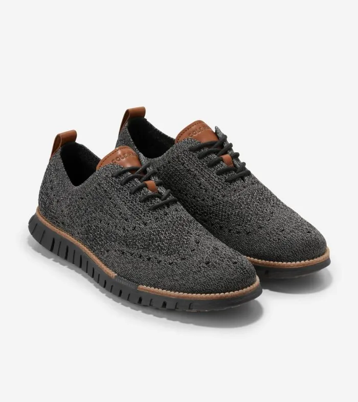 Men Oxfords Cole Haan ZERGRAND Remastered Stitchlite Wingtip Oxfords Magnet Gray Stitchlitetradeblack
