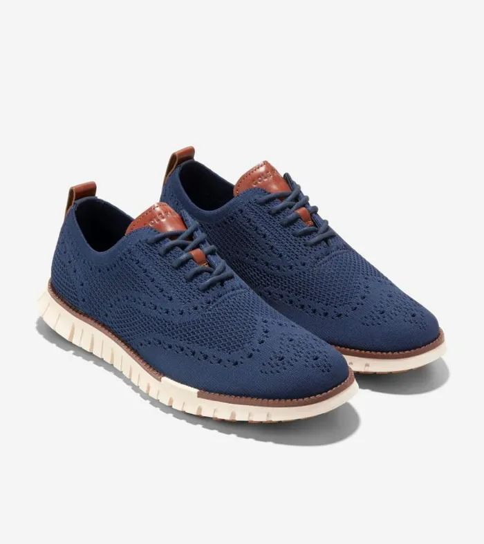 Men Oxfords Cole Haan ZERGRAND Remastered Stitchlite Wingtip Oxfords Marine Blue Stitchlitetradeivory