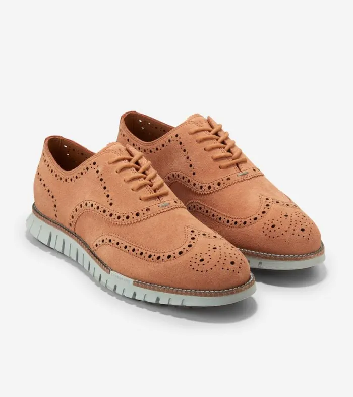 Men Oxfords Cole Haan ZERGRAND Remastered Unlined Wingtip Oxfords Naturaltruffle Browncloud Blue