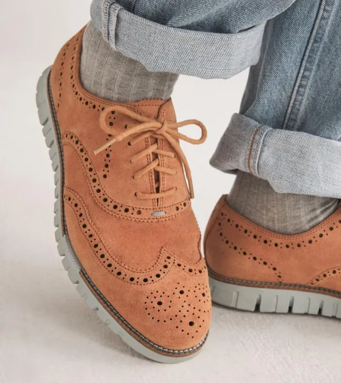Men Oxfords Cole Haan ZERGRAND Remastered Unlined Wingtip Oxfords Naturaltruffle Browncloud Blue