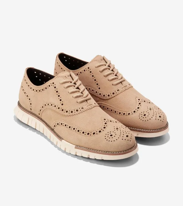 Men Oxfords Cole Haan ZERGRAND Remastered Unlined Wingtip Oxfords Sesamedark Chocolate Brownivory