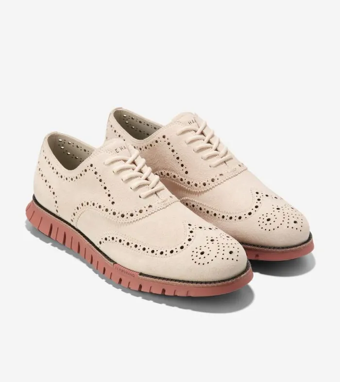 Men Oxfords Cole Haan ZERGRAND Remastered Unlined Wingtip Oxfords Whitecap Graydark Chocolatered Burl