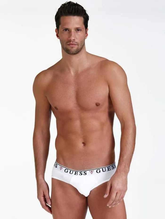 Men Pack 3 Briefs With Logo Band White Guess Underwear