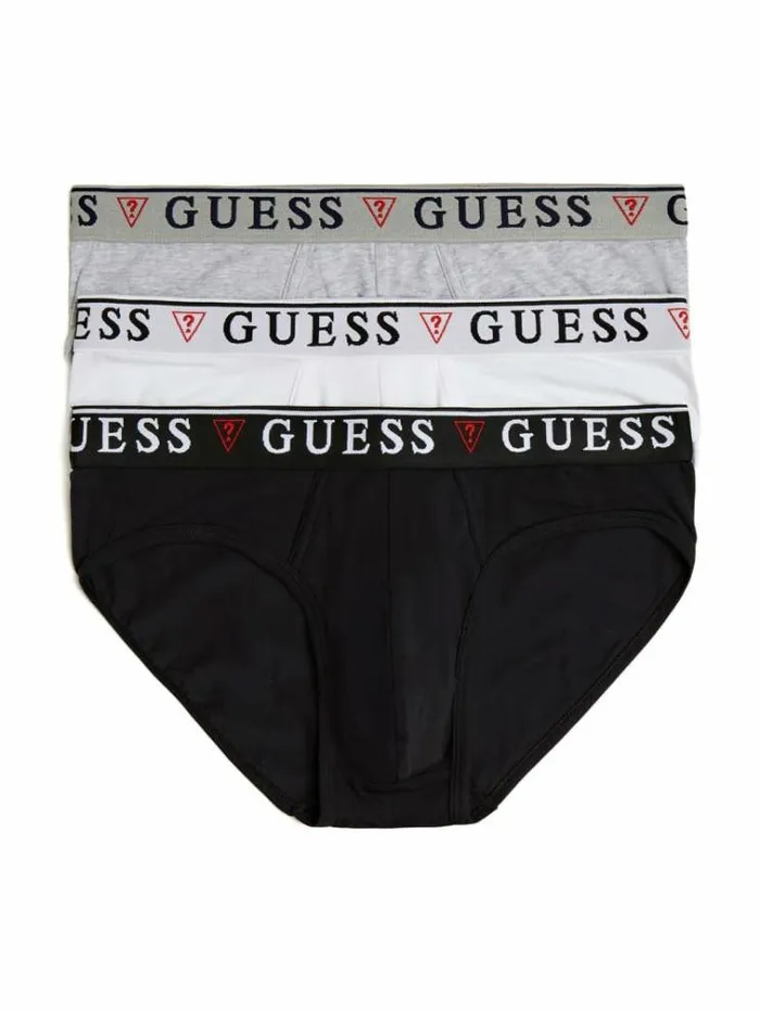 Men Pack 3 Briefs With Logo Band White Guess Underwear