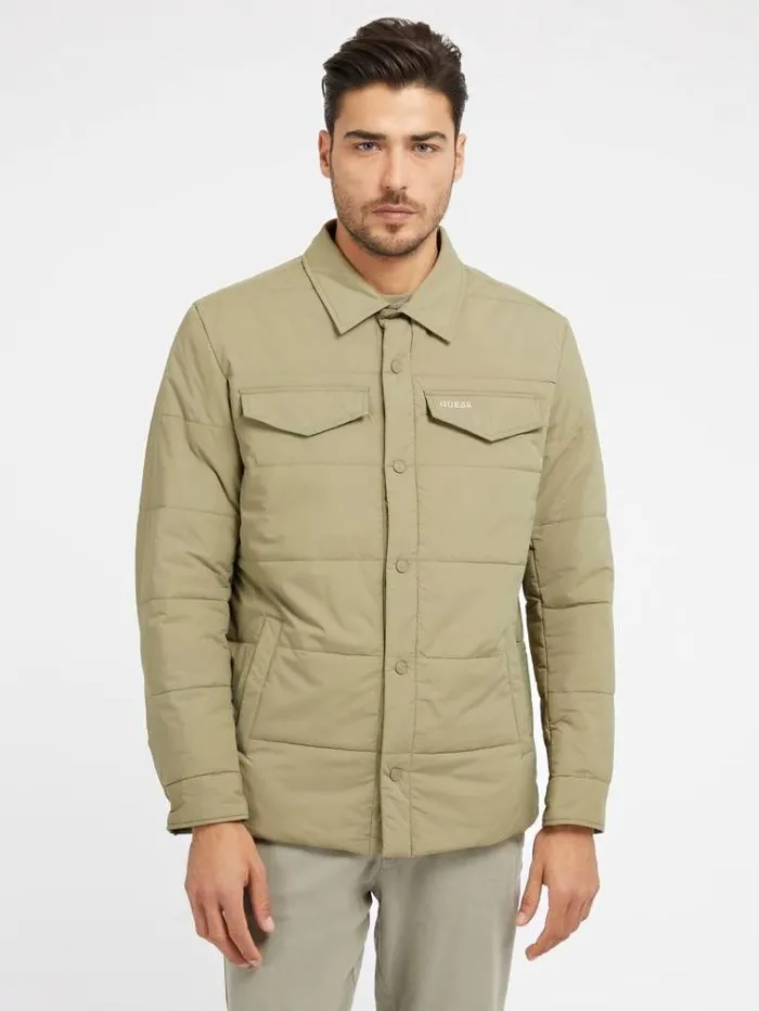 Men Padded Technical Shirt Jacket Green Guess Coats And Jackets