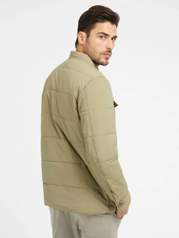 Men Padded Technical Shirt Jacket Green Guess Coats And Jackets